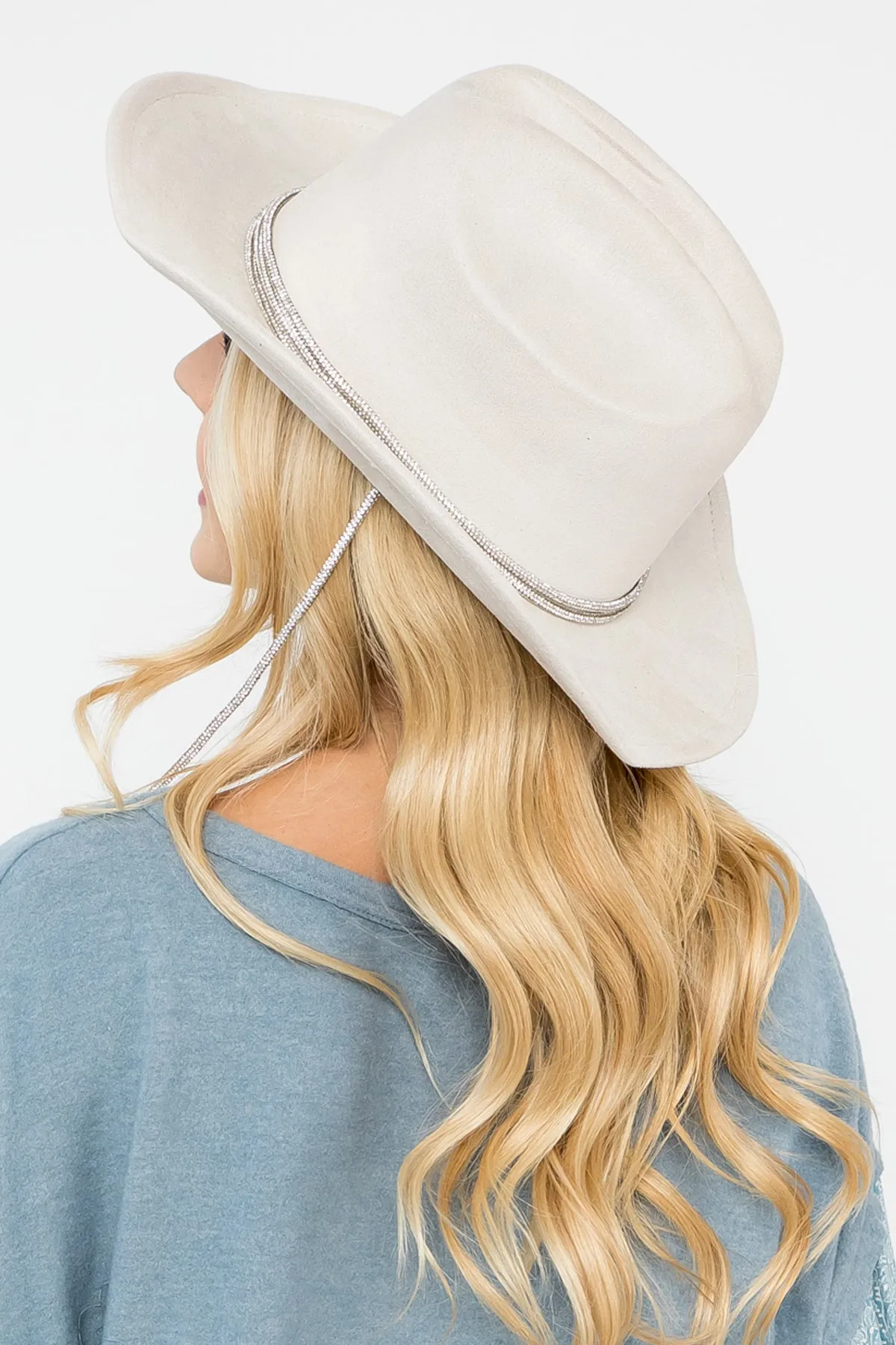 FEDORA FASHION BRIM HAT WITH GLITTER RHINESTONE LACE