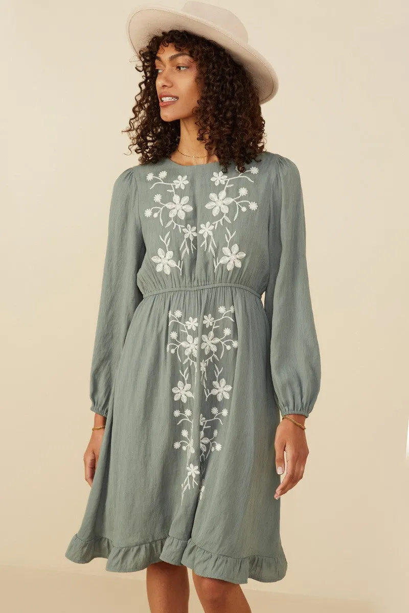 Floral Embroidered Dress in Sage