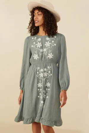 Floral Embroidered Dress in Sage