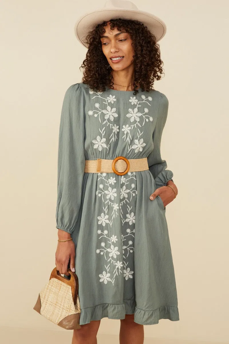 Floral Embroidered Dress in Sage