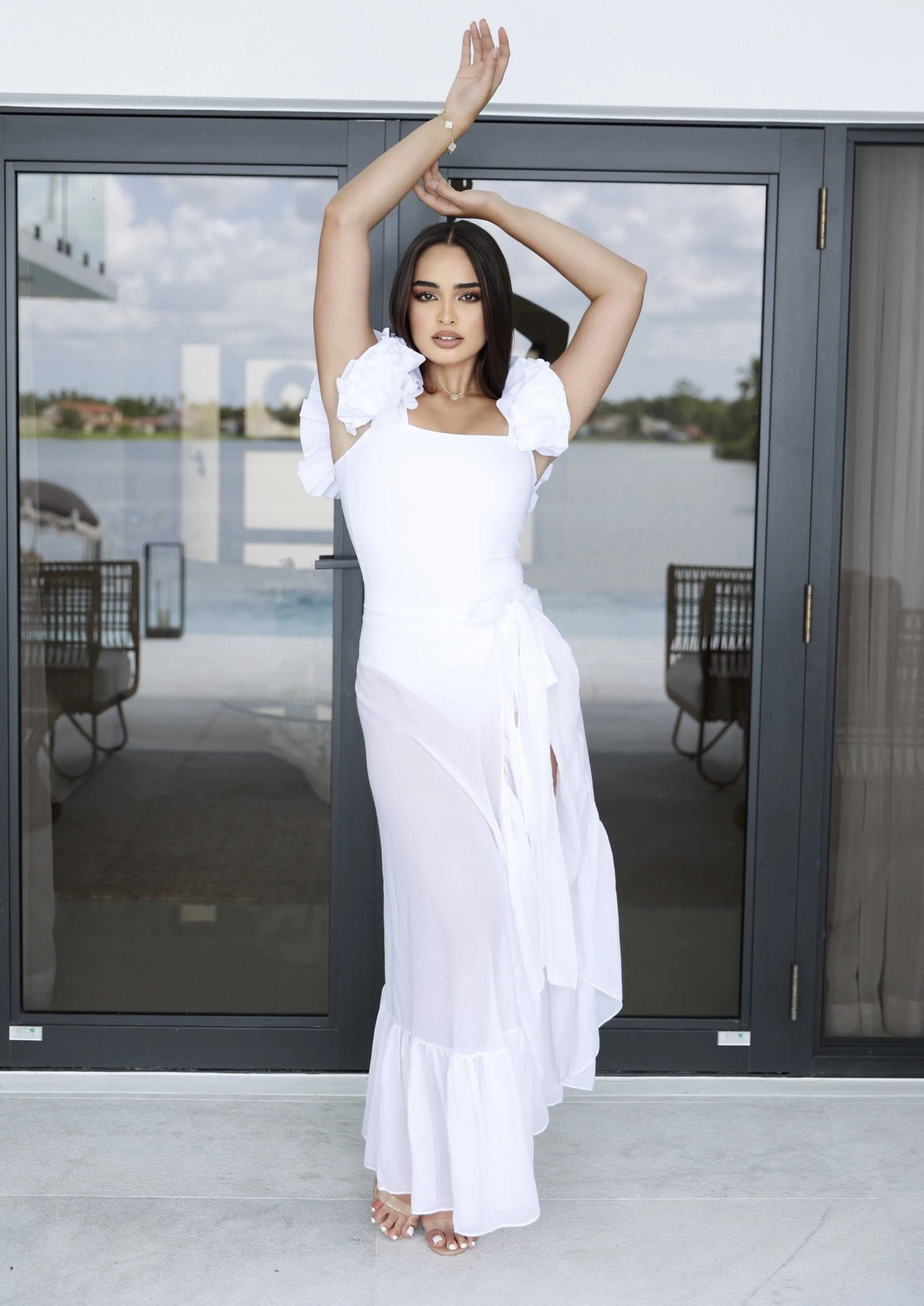 Galicia Cover-Up – White Sheer High-Slit Wrap Skirt | Limited Edition 2025
