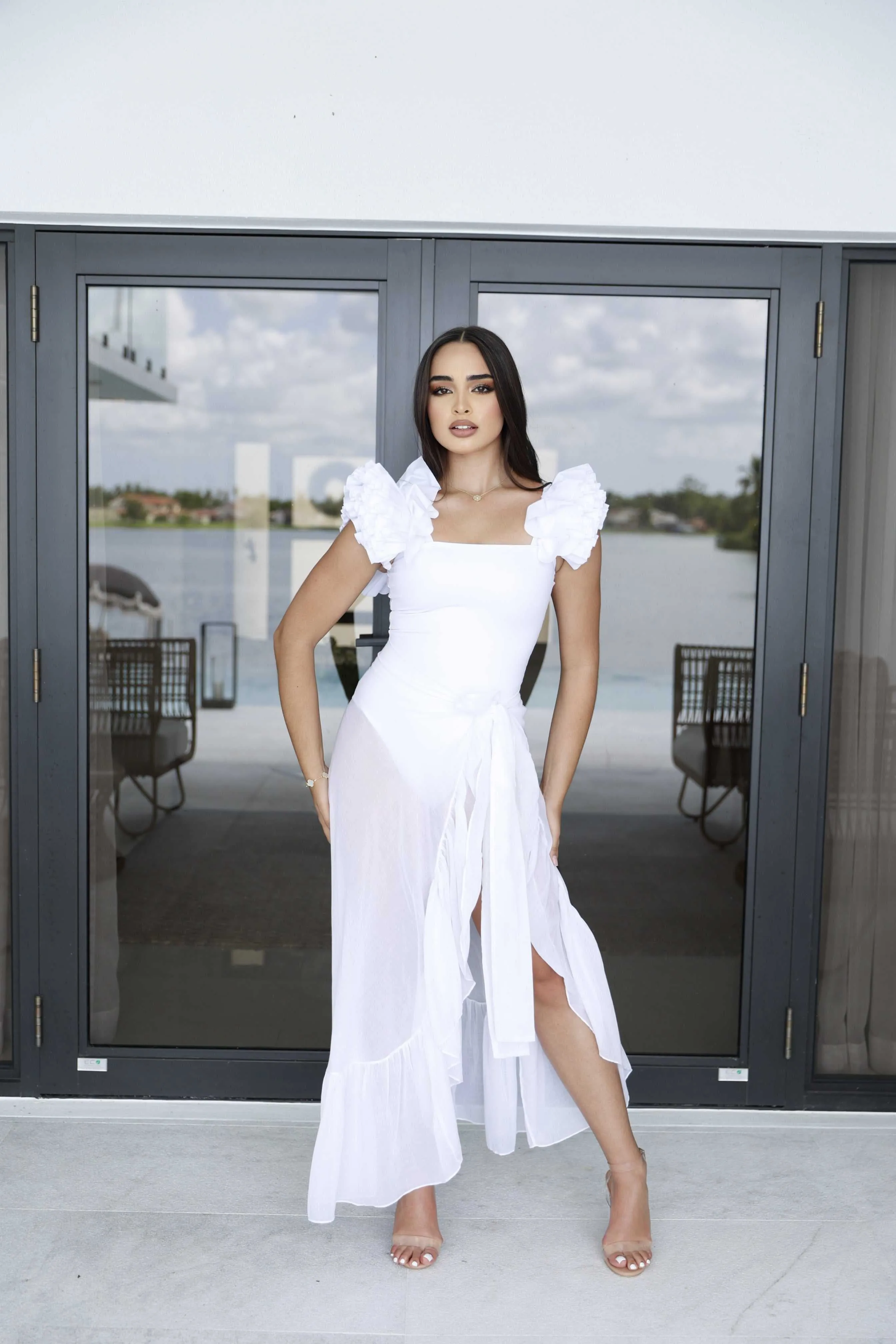 Galicia Cover-Up – White Sheer High-Slit Wrap Skirt | Limited Edition 2025