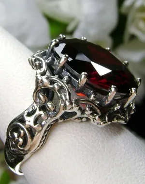 Garnet CZ Ring, 10ct Gem, Gothic style, Sterling Silver Filigree, D105
