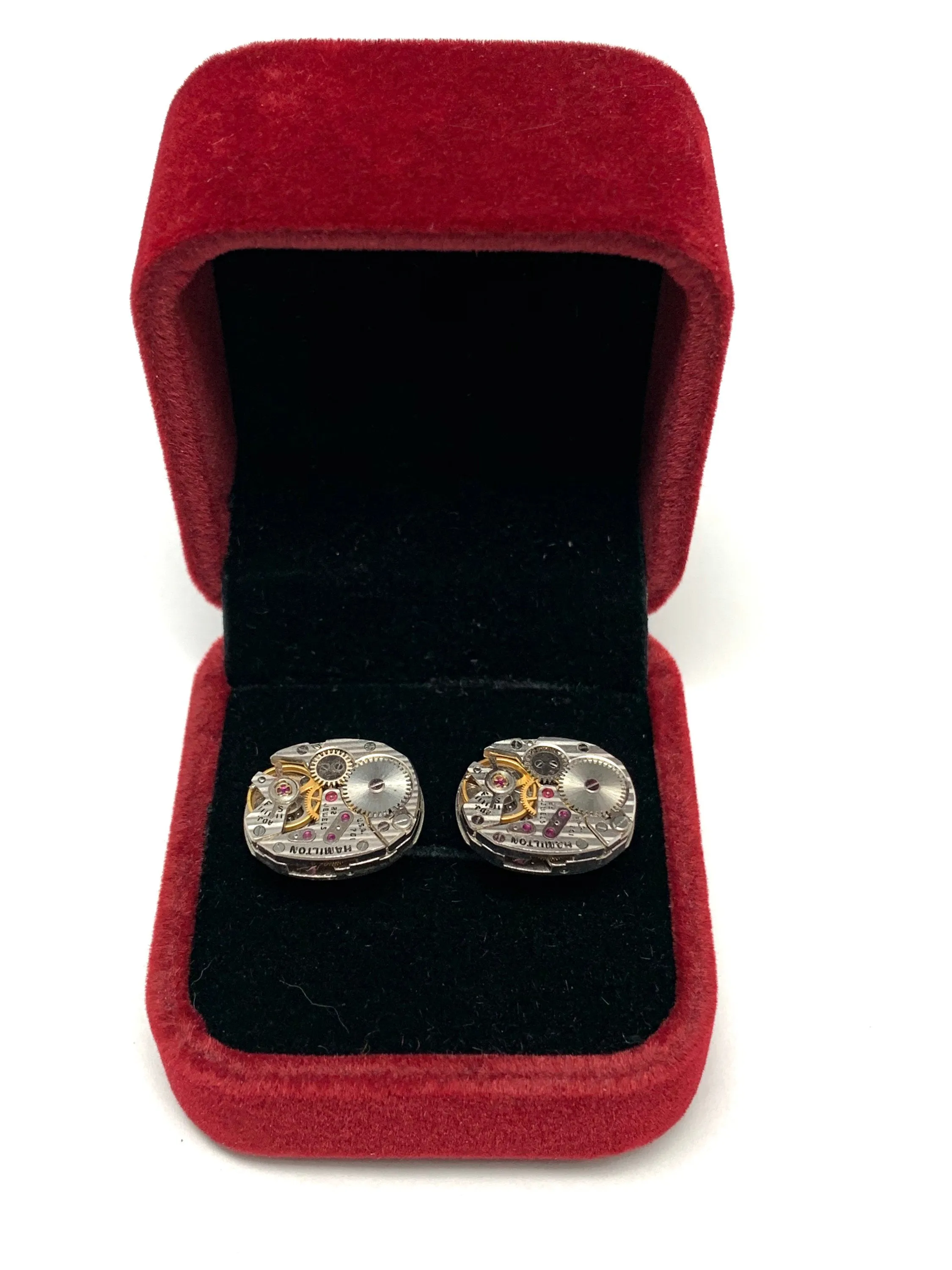 Genuine Hamilton movement Steampunk Cufflinks Matching Vintage Silver Luxury Pinstriped Jeweled Movement Cufflinks for him Men Wedding Gift