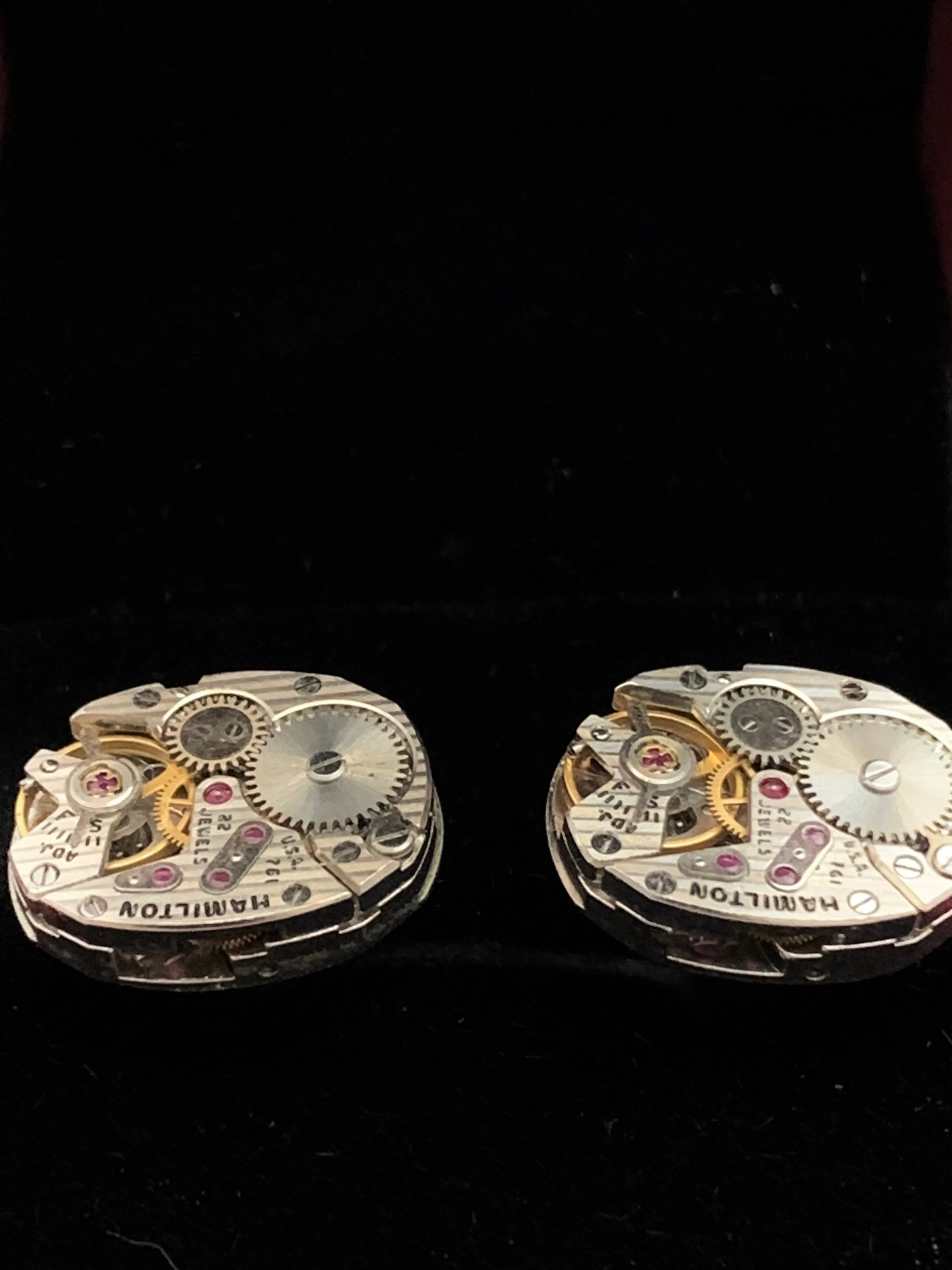 Genuine Hamilton movement Steampunk Cufflinks Matching Vintage Silver Luxury Pinstriped Jeweled Movement Cufflinks for him Men Wedding Gift