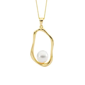 Gold Plated Open Wave Oval Pendant with Freshwater Pearl P879G
