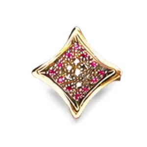 Gorgeous Antique Estate 14K Pink Gold Rose Diamond Ruby Filigree Ring