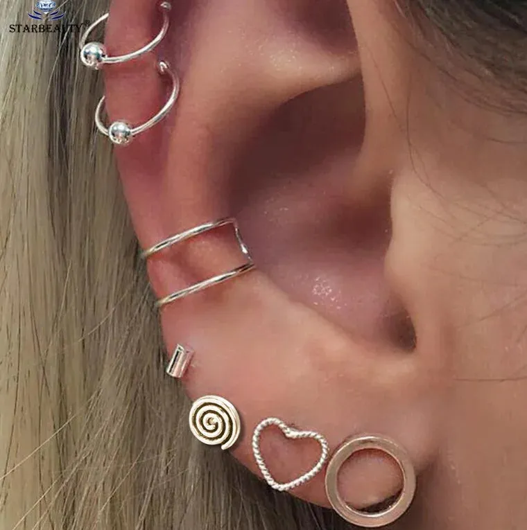 Goth Vintage Piercing Set – Boho Stud and Ear Cuff Combo