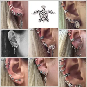 Goth Vintage Piercing Set – Boho Stud and Ear Cuff Combo