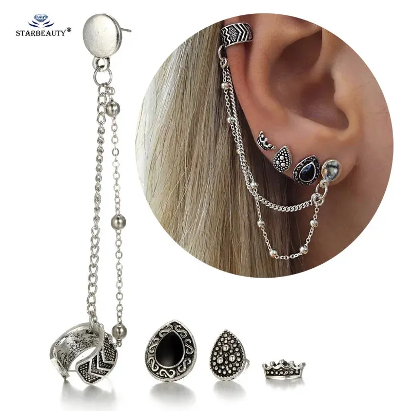 Goth Vintage Piercing Set – Boho Stud and Ear Cuff Combo
