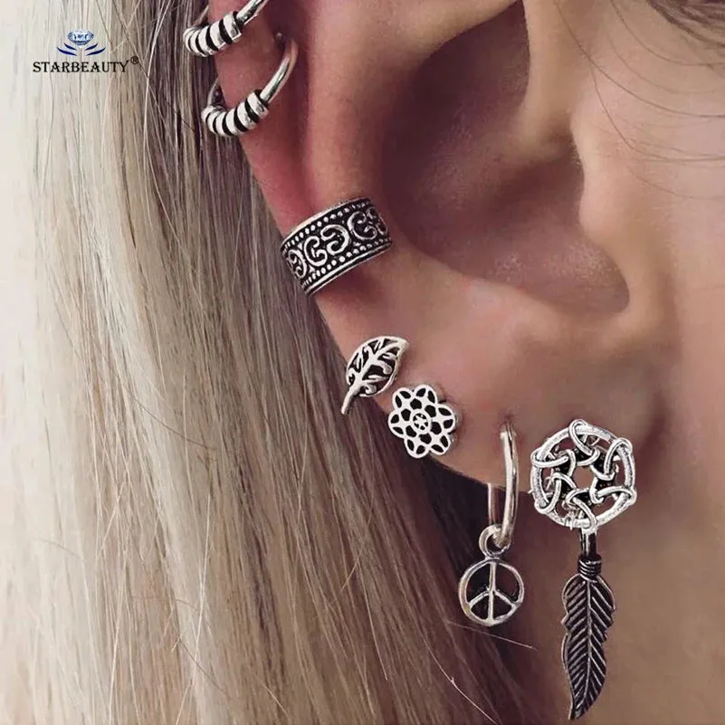 Goth Vintage Piercing Set – Boho Stud and Ear Cuff Combo