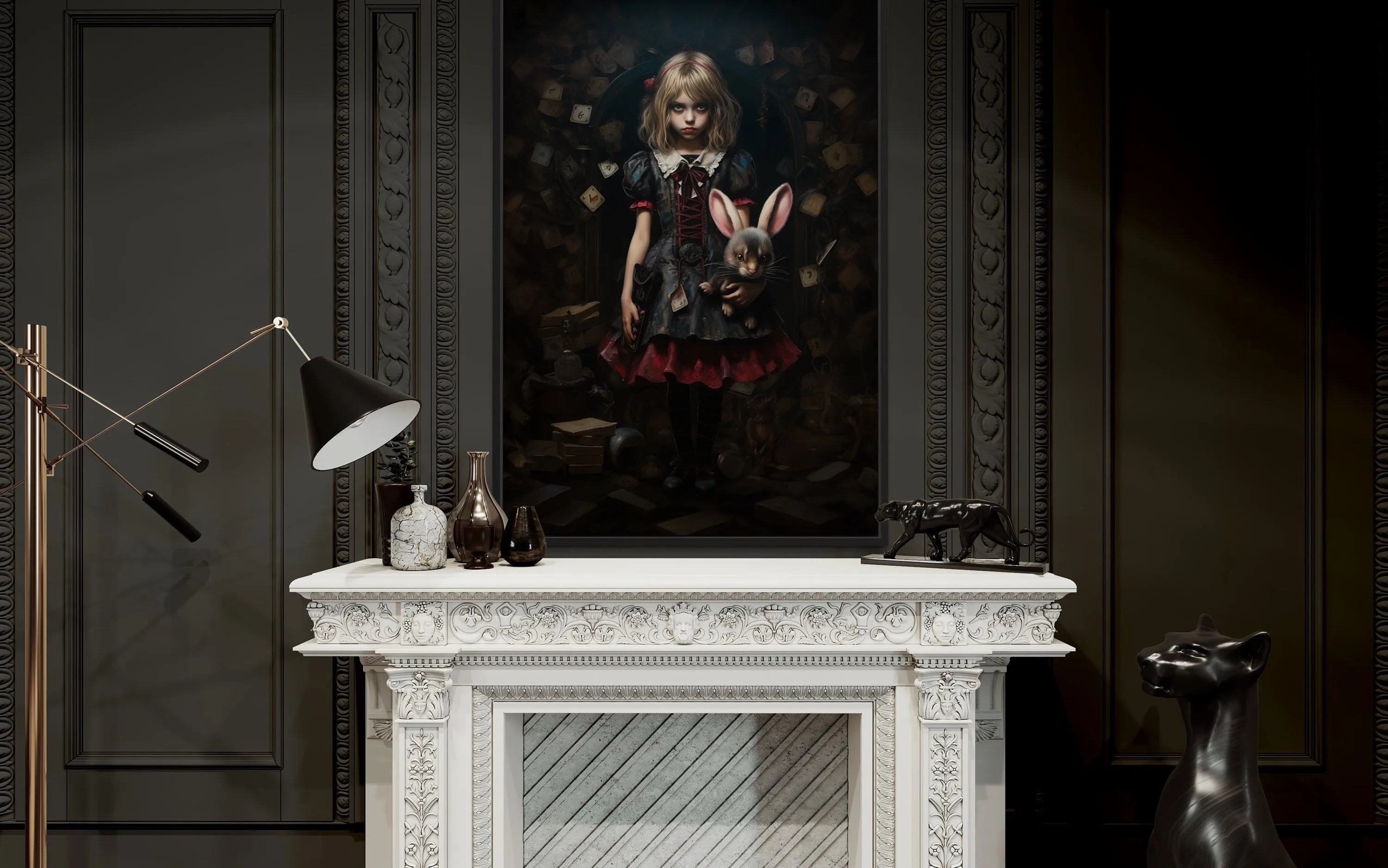 Gothic Alice In Wonderland Framed Canvas Wall Art