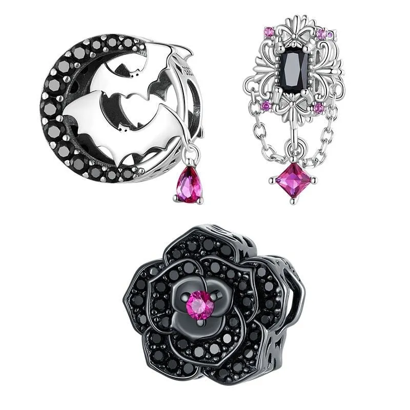 Gothic Flower Moon Bat & Vintage Style Hanging Beads