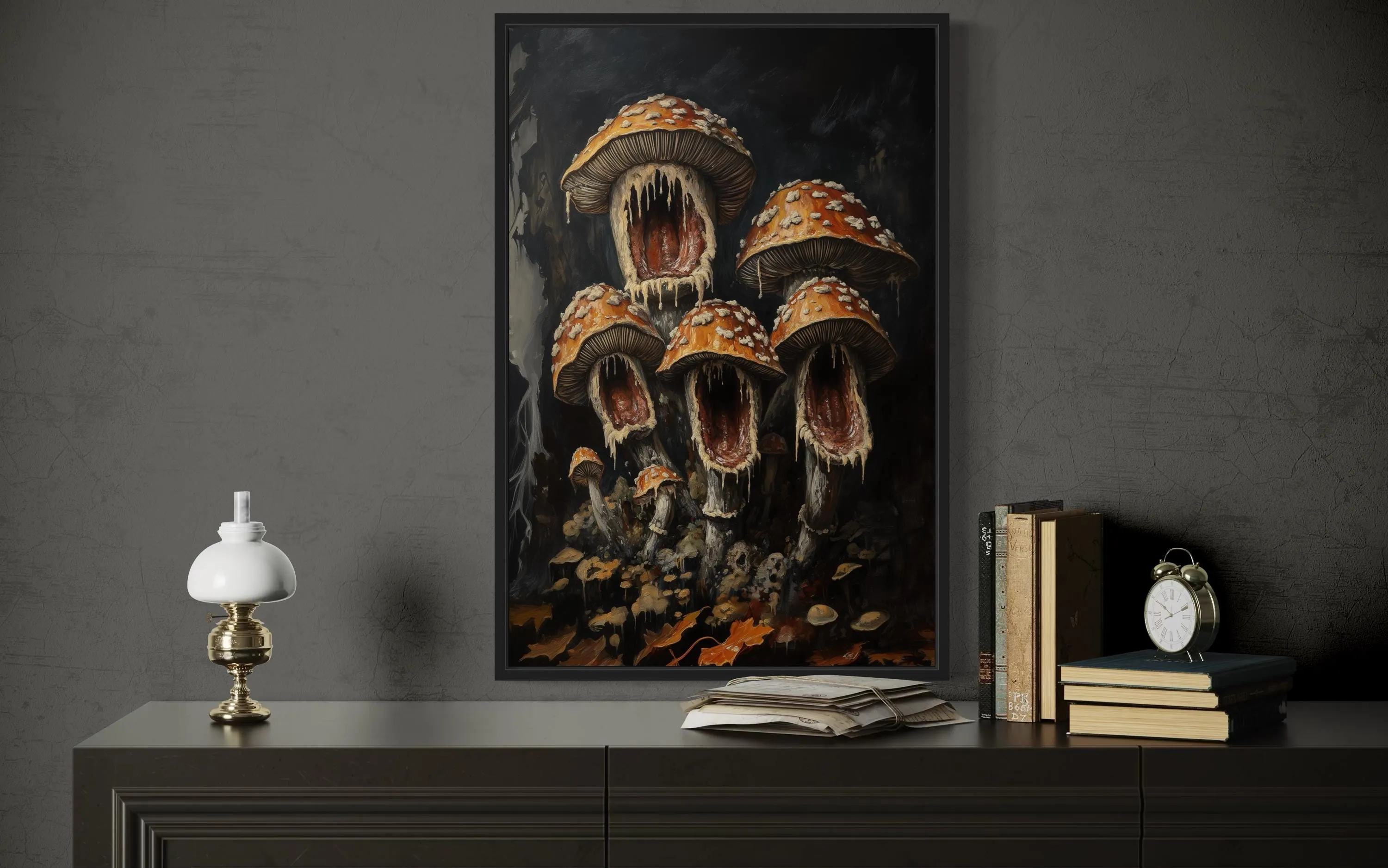 Gothic Screaming Mushroom Framed Canvas Wall Art