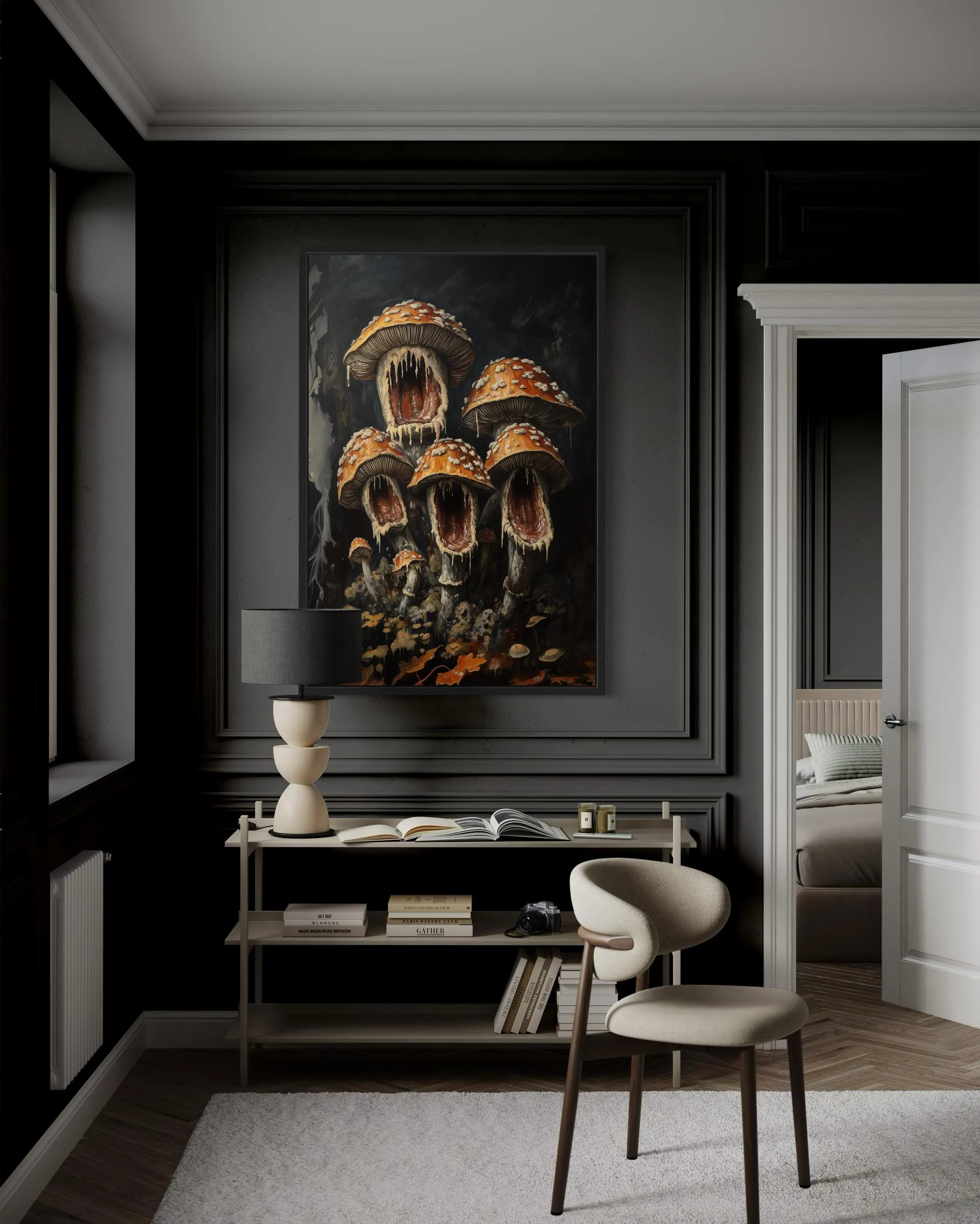Gothic Screaming Mushroom Framed Canvas Wall Art