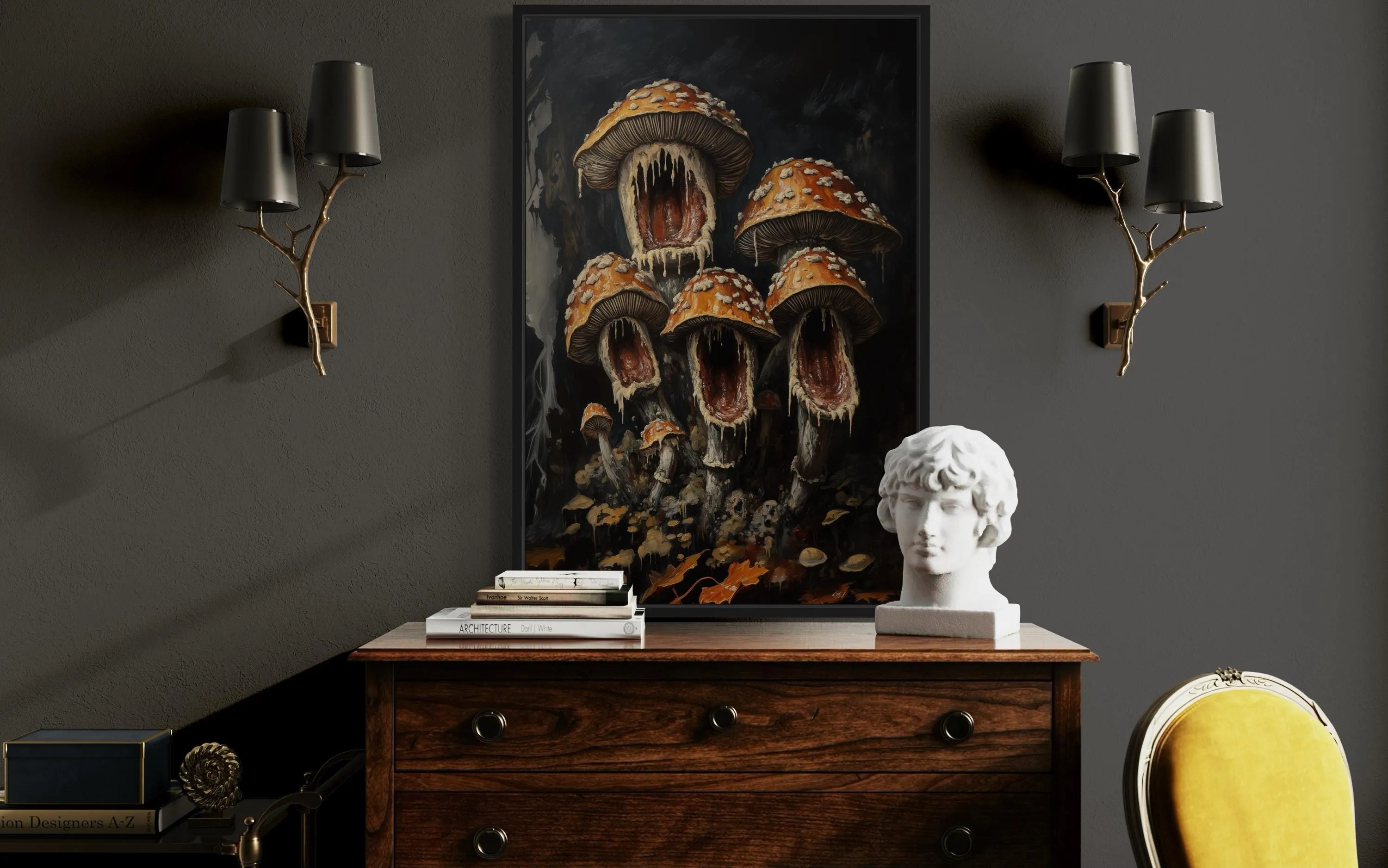 Gothic Screaming Mushroom Framed Canvas Wall Art