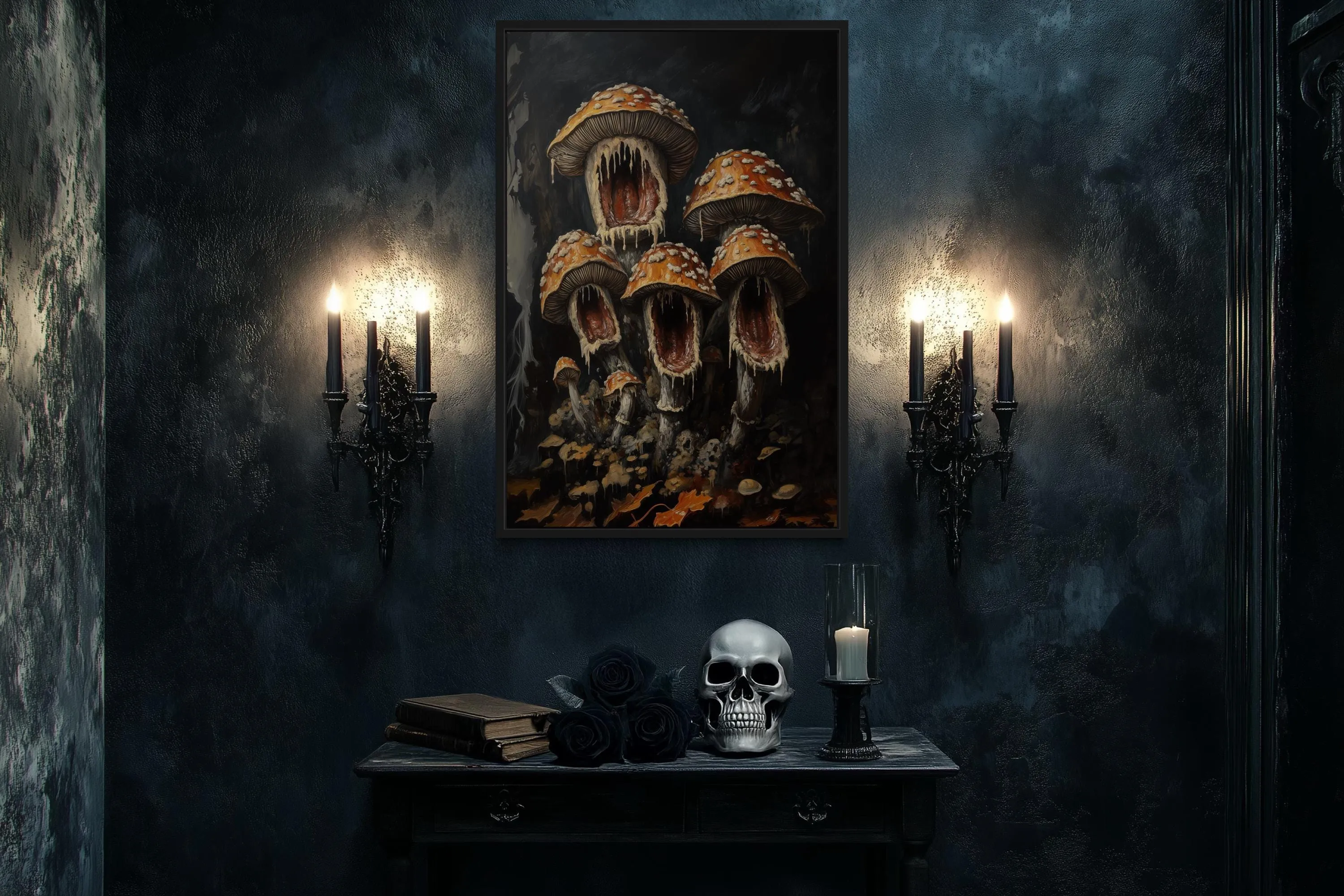 Gothic Screaming Mushroom Framed Canvas Wall Art
