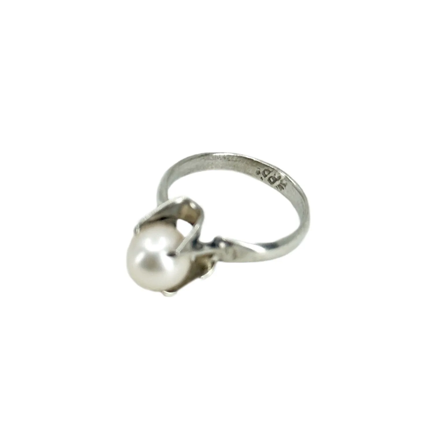Gothic Solitaire Japanese Saltwater Akoya Cultured Pearl Buttercup Ring- Sterling Silver Sz 5