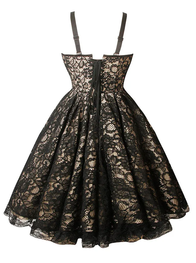 Gothic Spaghetti Straps Sleeveless Pleated Lace Up Corset Dress