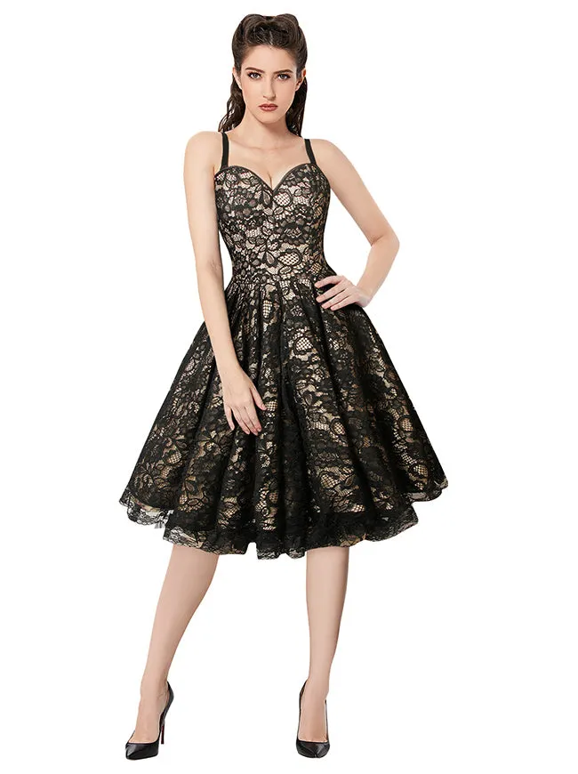 Gothic Spaghetti Straps Sleeveless Pleated Lace Up Corset Dress