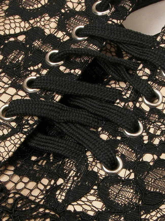 Gothic Spaghetti Straps Sleeveless Pleated Lace Up Corset Dress