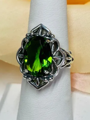 Green Peridot Ring, Gothic Filigree Ring - Vintage Style Ring D98