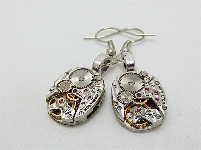 Hamilton  - Steampunk Earrings - Watch Movements -  Repurposed art