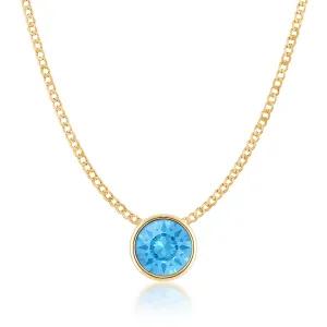 Harley Small Pendant Necklace with Blue Aquamarine Round Crystals from Swarovski Gold Plated
