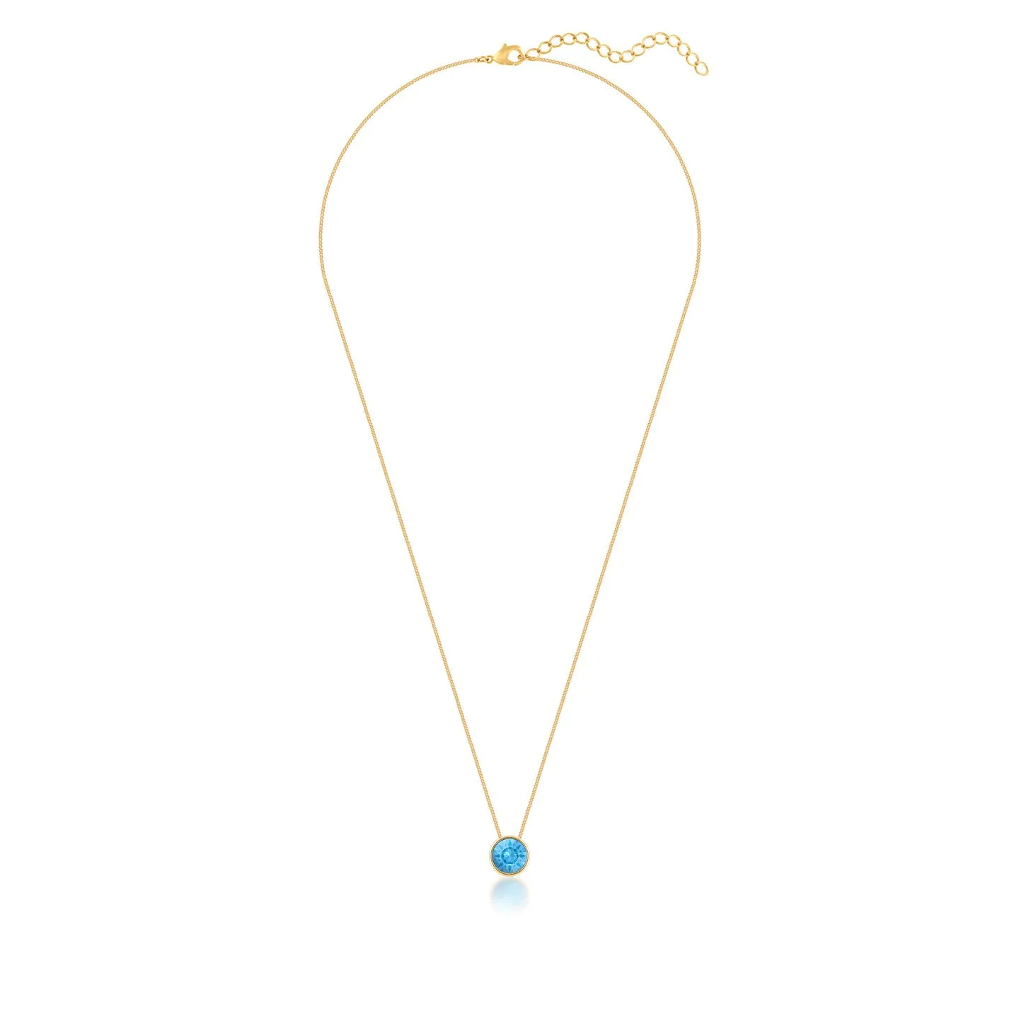 Harley Small Pendant Necklace with Blue Aquamarine Round Crystals from Swarovski Gold Plated