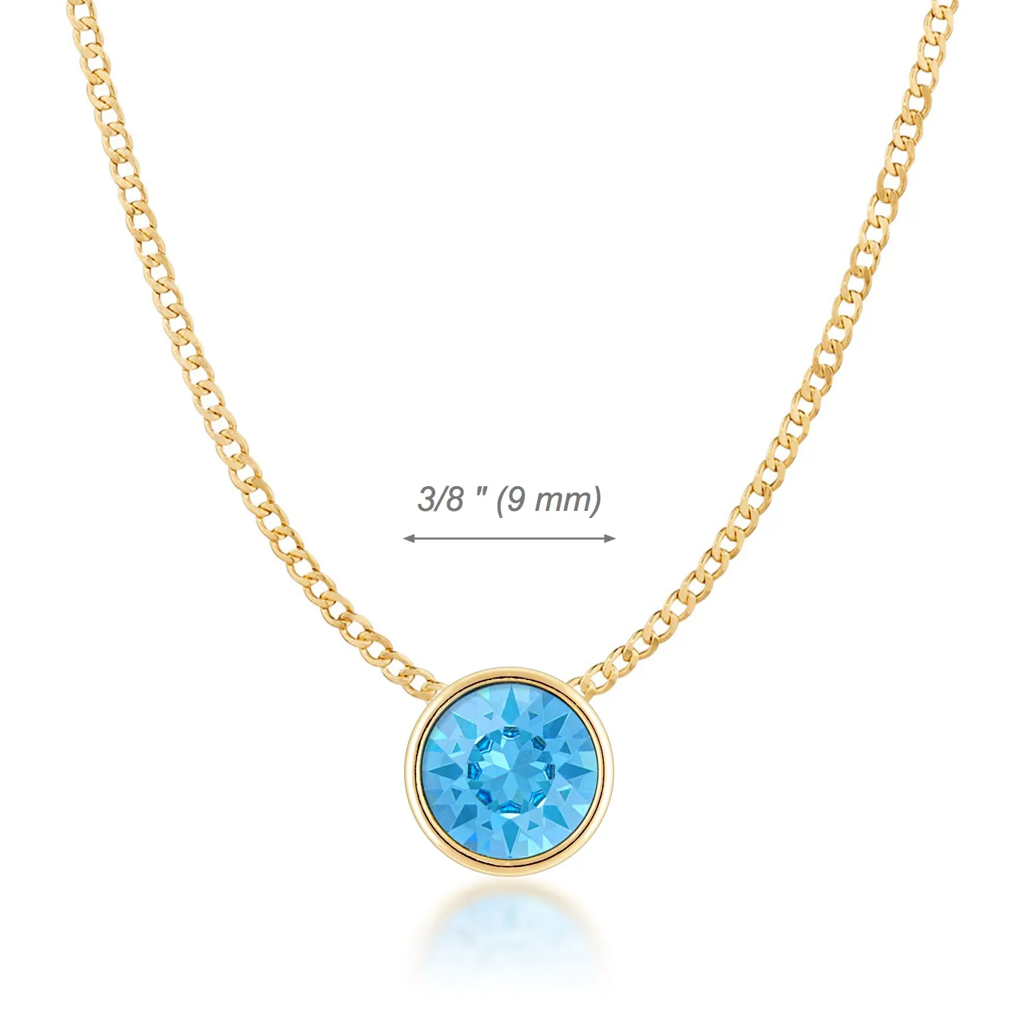 Harley Small Pendant Necklace with Blue Aquamarine Round Crystals from Swarovski Gold Plated