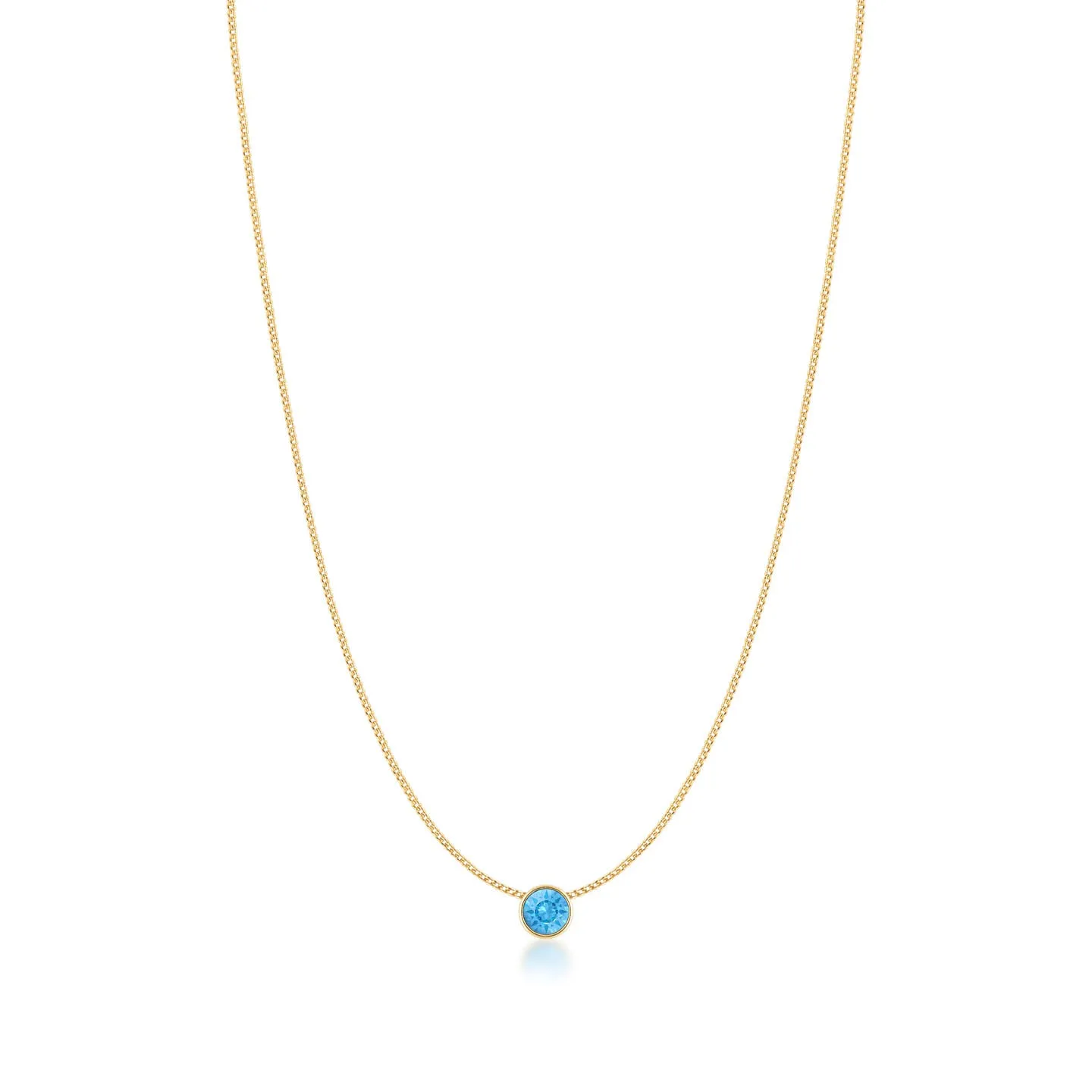 Harley Small Pendant Necklace with Blue Aquamarine Round Crystals from Swarovski Gold Plated