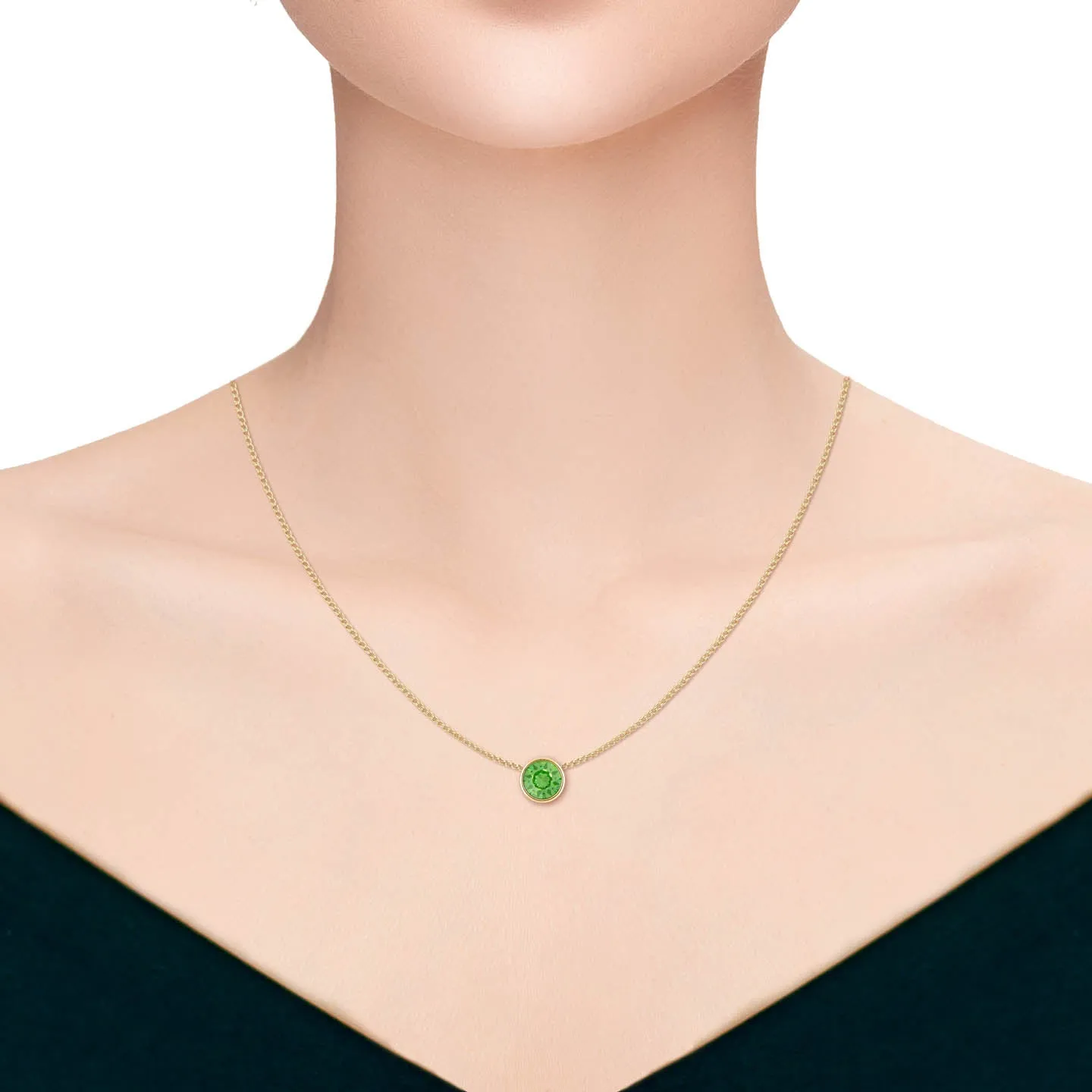Harley Small Pendant Necklace with Green Peridot Round Crystals from Swarovski Gold Plated