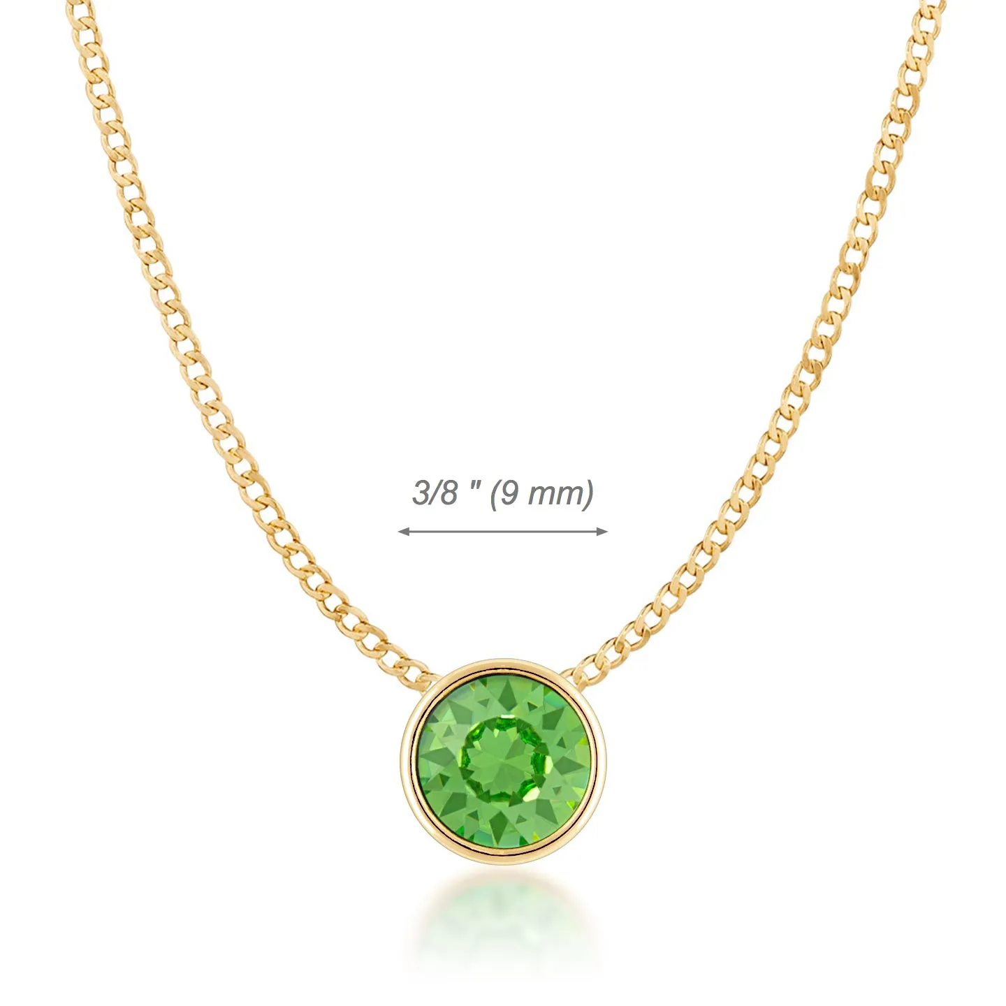 Harley Small Pendant Necklace with Green Peridot Round Crystals from Swarovski Gold Plated