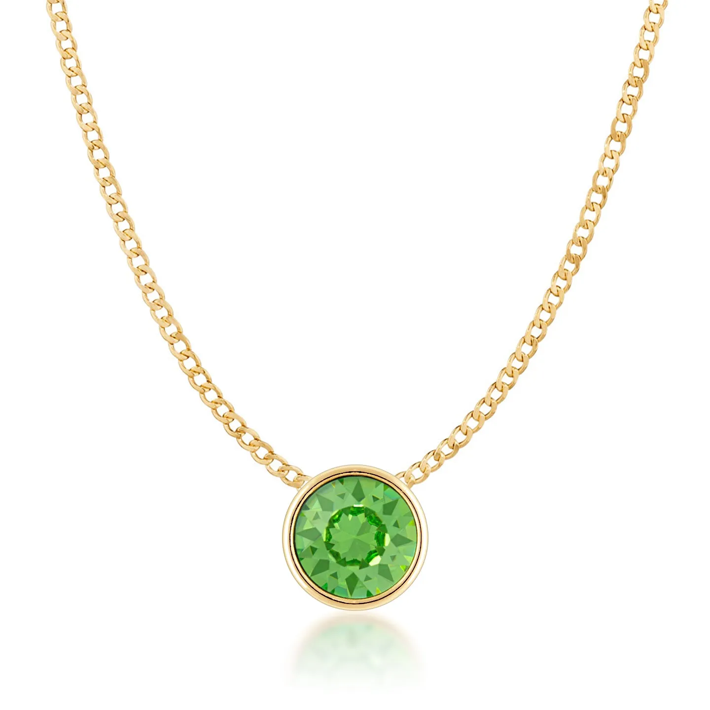 Harley Small Pendant Necklace with Green Peridot Round Crystals from Swarovski Gold Plated