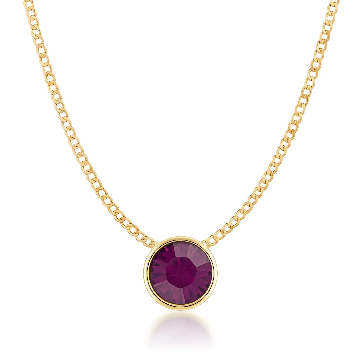 Harley Small Pendant Necklace with Purple Amethyst Round Crystals from Swarovski Gold Plated