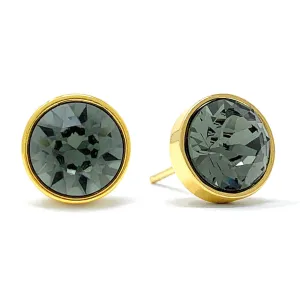 Harley Stud Earrings with Black Diamond Round Crystals from Swarovski Gold Plated