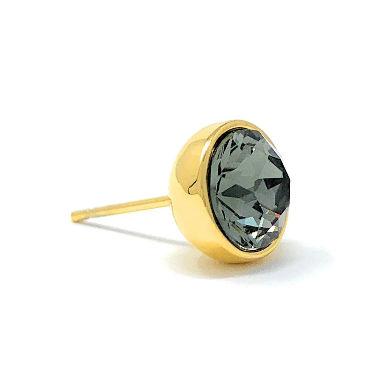 Harley Stud Earrings with Black Diamond Round Crystals from Swarovski Gold Plated