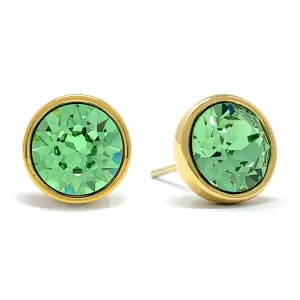 Harley Stud Earrings with Green Peridot Round Crystals from Swarovski Gold Plated
