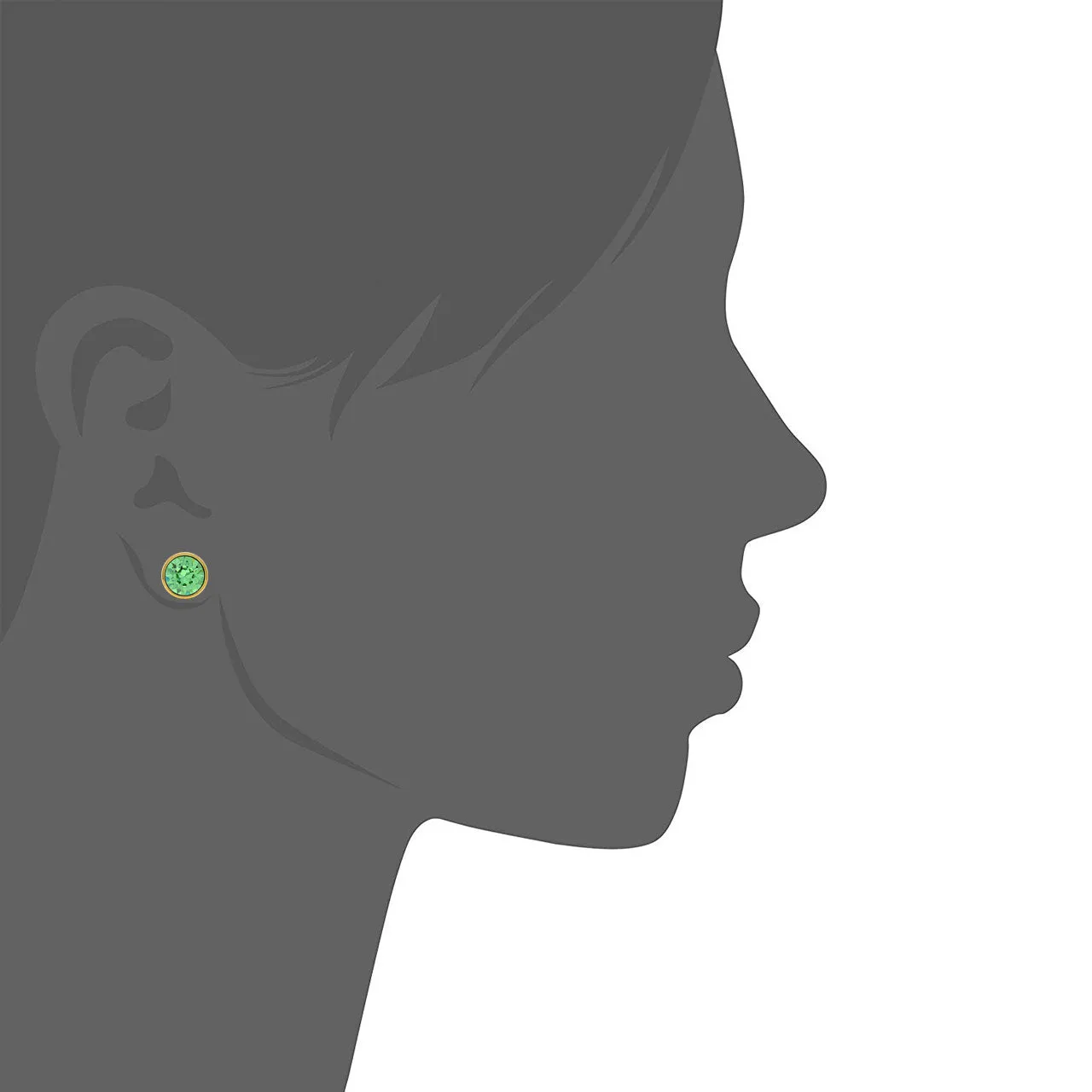 Harley Stud Earrings with Green Peridot Round Crystals from Swarovski Gold Plated
