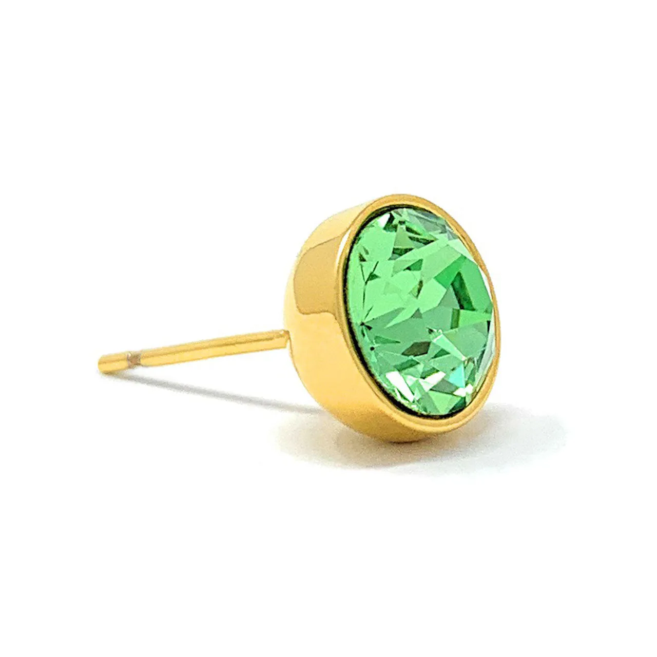 Harley Stud Earrings with Green Peridot Round Crystals from Swarovski Gold Plated
