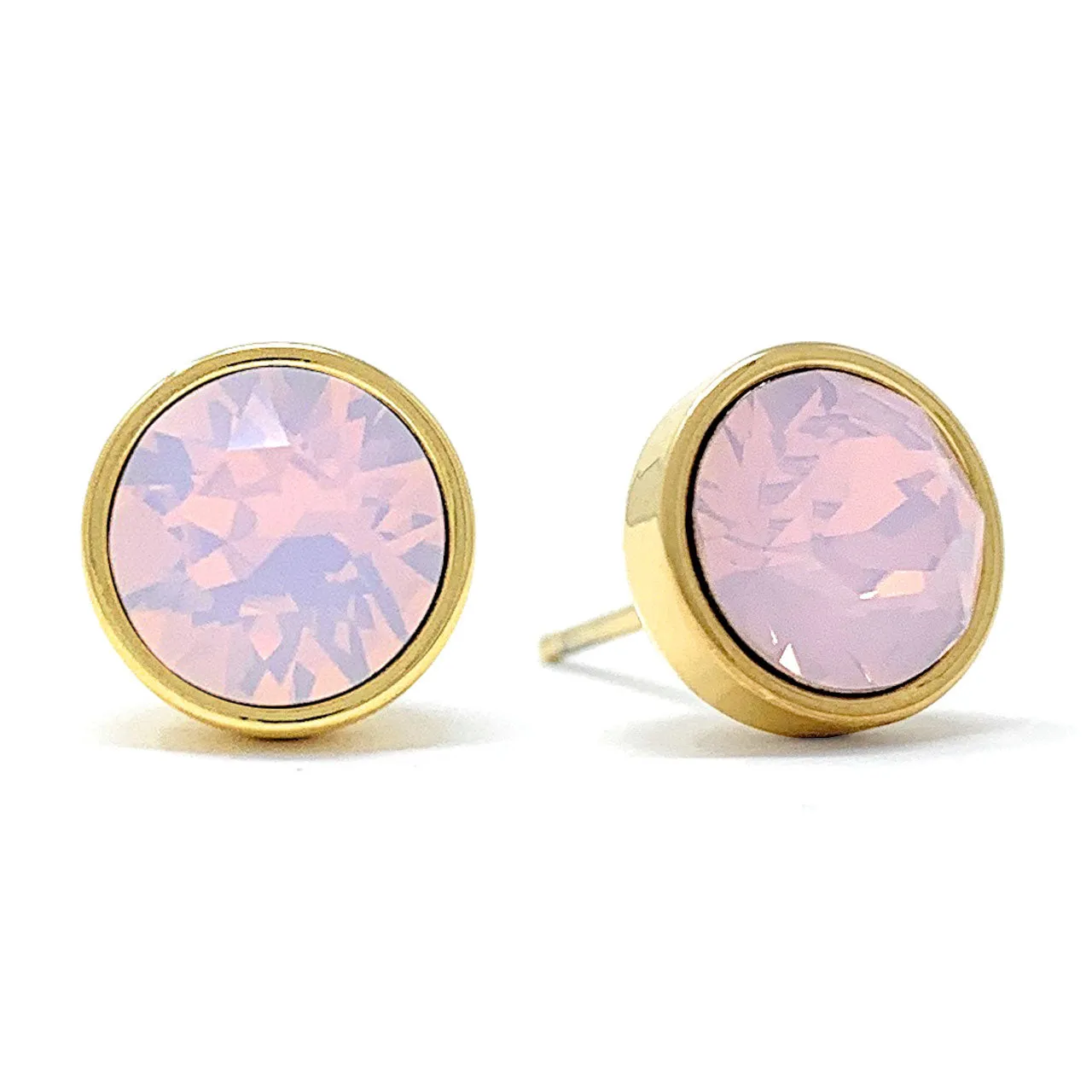 Harley Stud Earrings with Pink Rose Water Round Opals from Swarovski Gold Plated