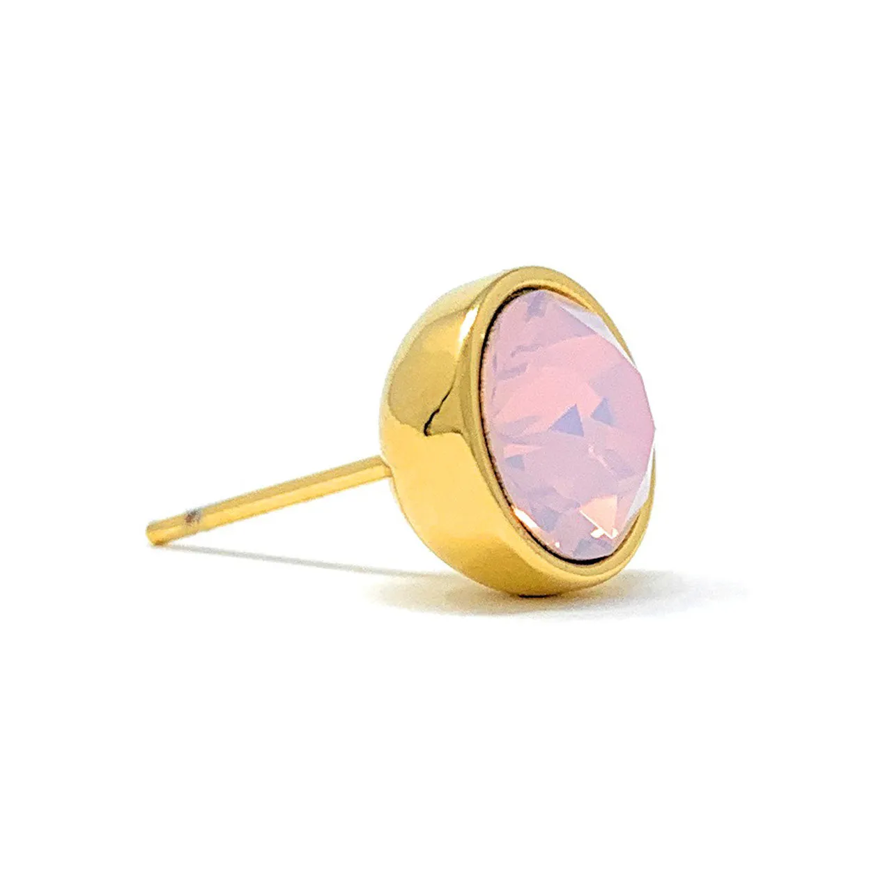 Harley Stud Earrings with Pink Rose Water Round Opals from Swarovski Gold Plated