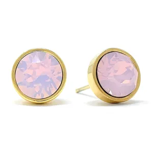 Harley Stud Earrings with Pink Rose Water Round Opals from Swarovski Gold Plated