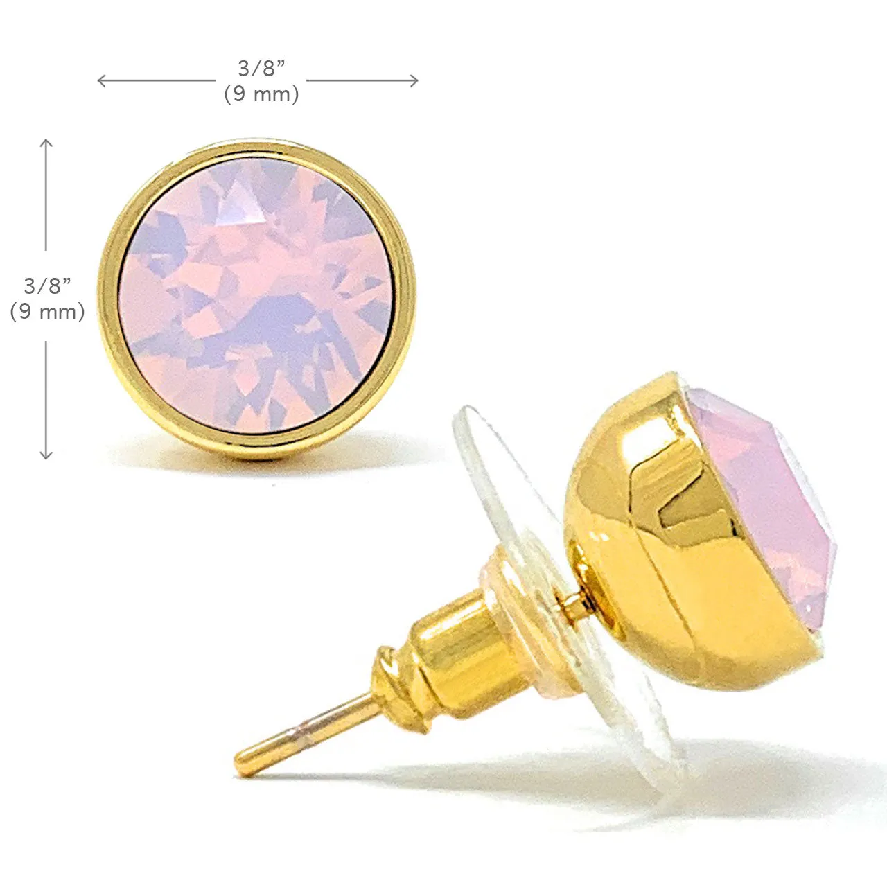 Harley Stud Earrings with Pink Rose Water Round Opals from Swarovski Gold Plated