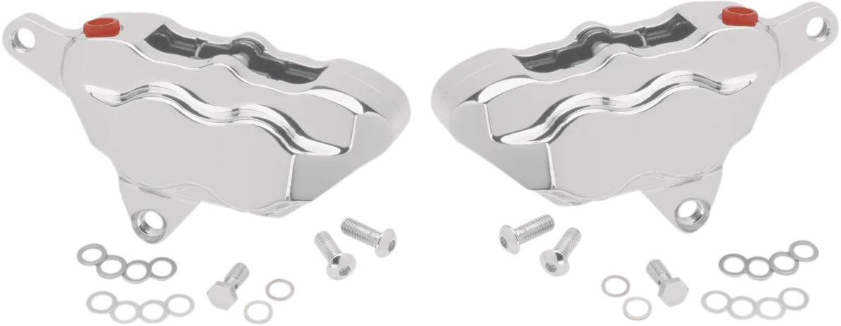 Hawg Halters Inc FKDDCC550 4 Piston Dual Disc Front Brake Caliper Kit - Chrome