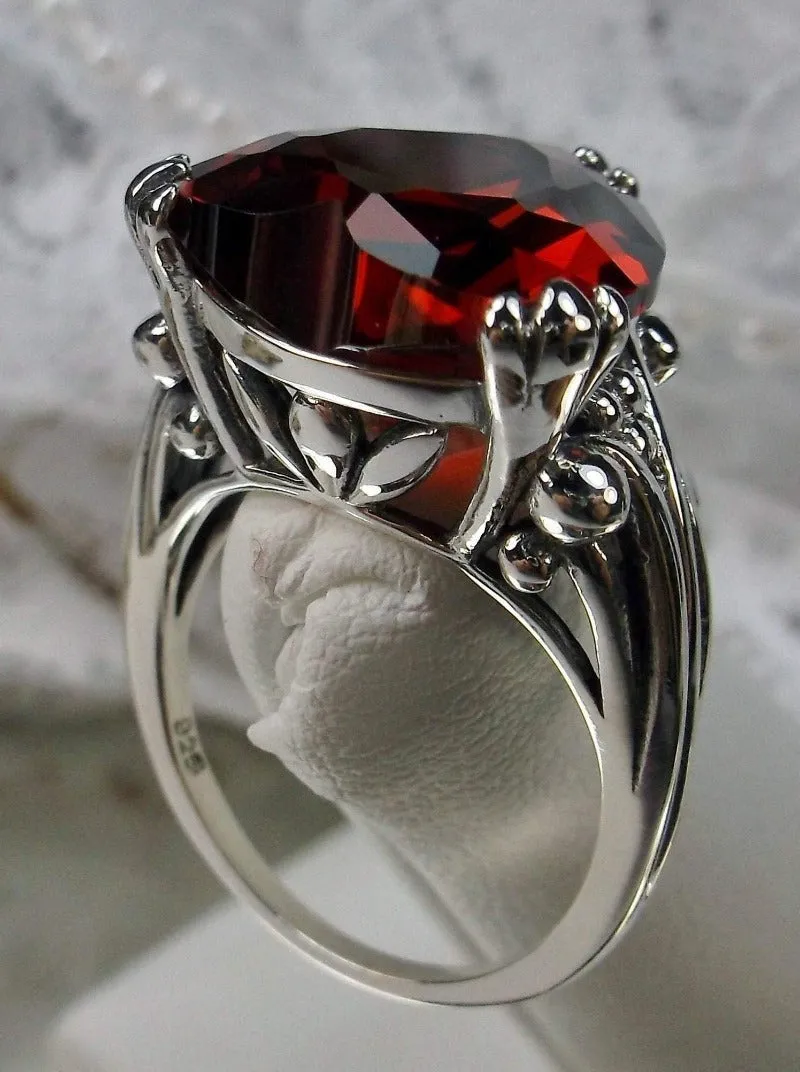 Heart Ring, Red Garnet CZ or Simulated Ruby Gem, Art Deco Jewelry #D213