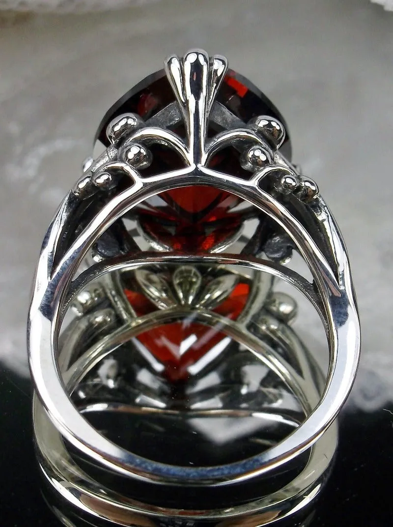 Heart Ring, Red Garnet CZ or Simulated Ruby Gem, Art Deco Jewelry #D213