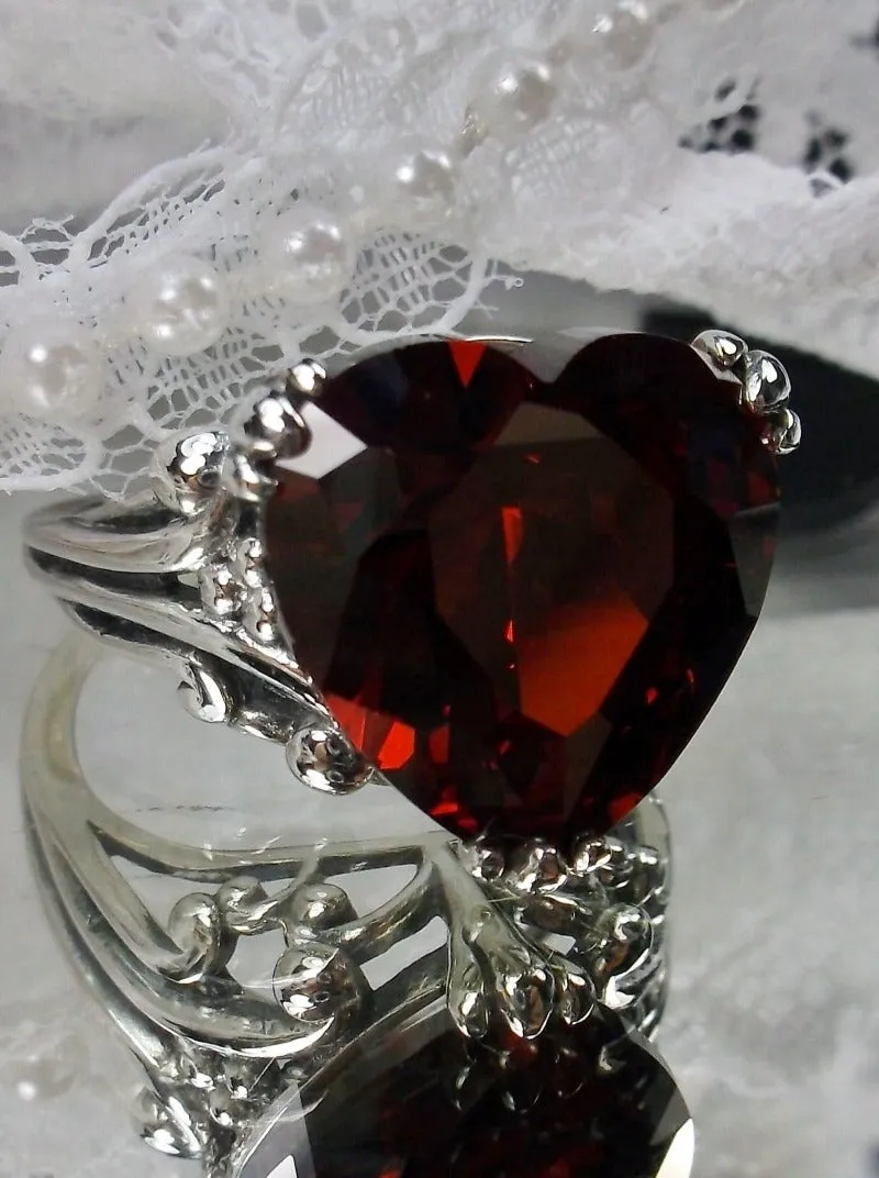 Heart Ring, Red Garnet CZ or Simulated Ruby Gem, Art Deco Jewelry #D213