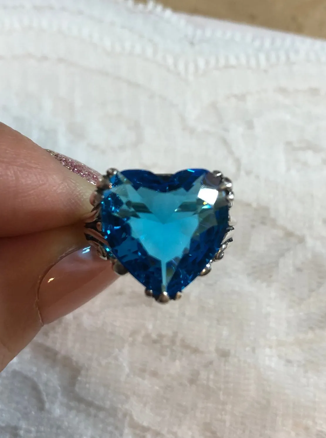 Heart Ring, Swiss Blue Gem, Art Deco Jewelry #D213