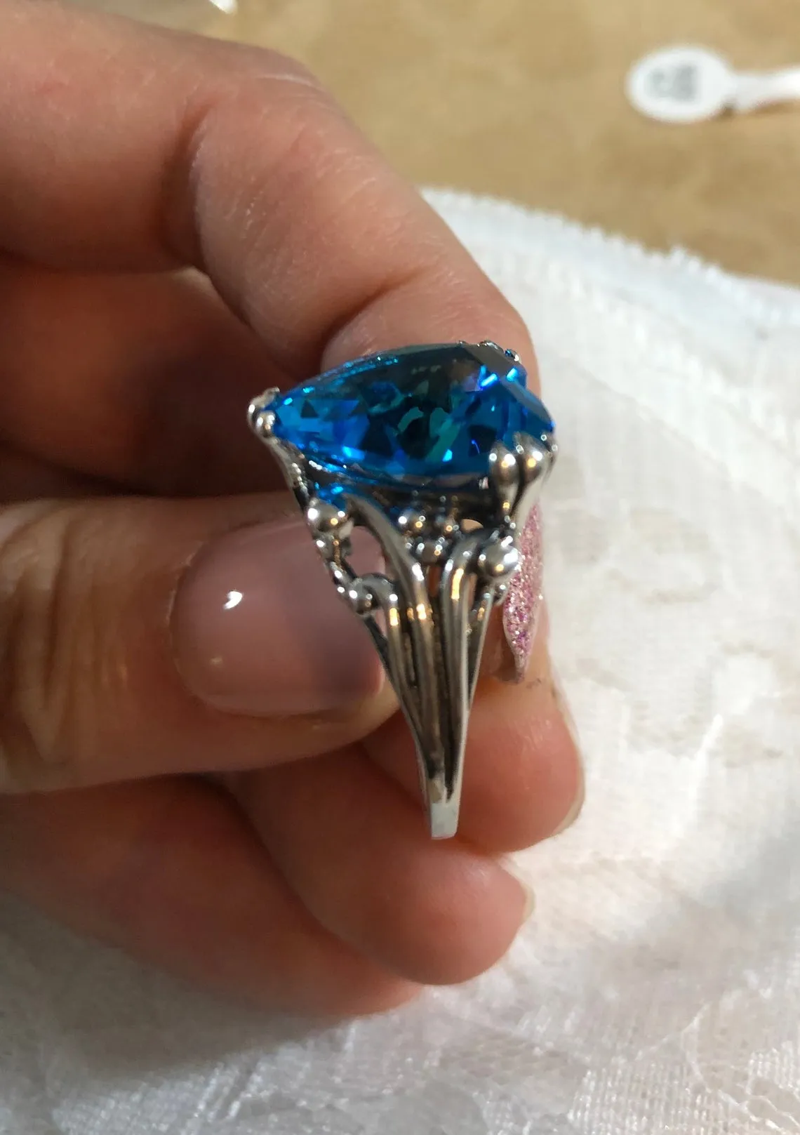 Heart Ring, Swiss Blue Gem, Art Deco Jewelry #D213